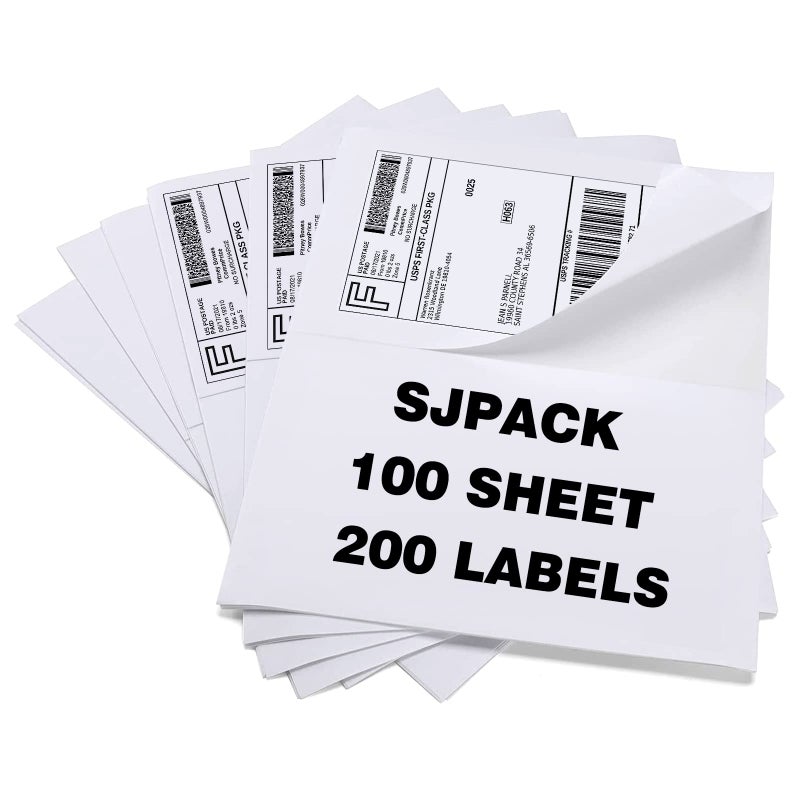 SJPACK 100 Half Sheet Shipping Labels 5-1/2" X 8-1/2" Address Blank Labels Laser/Ink Jet - Image 1